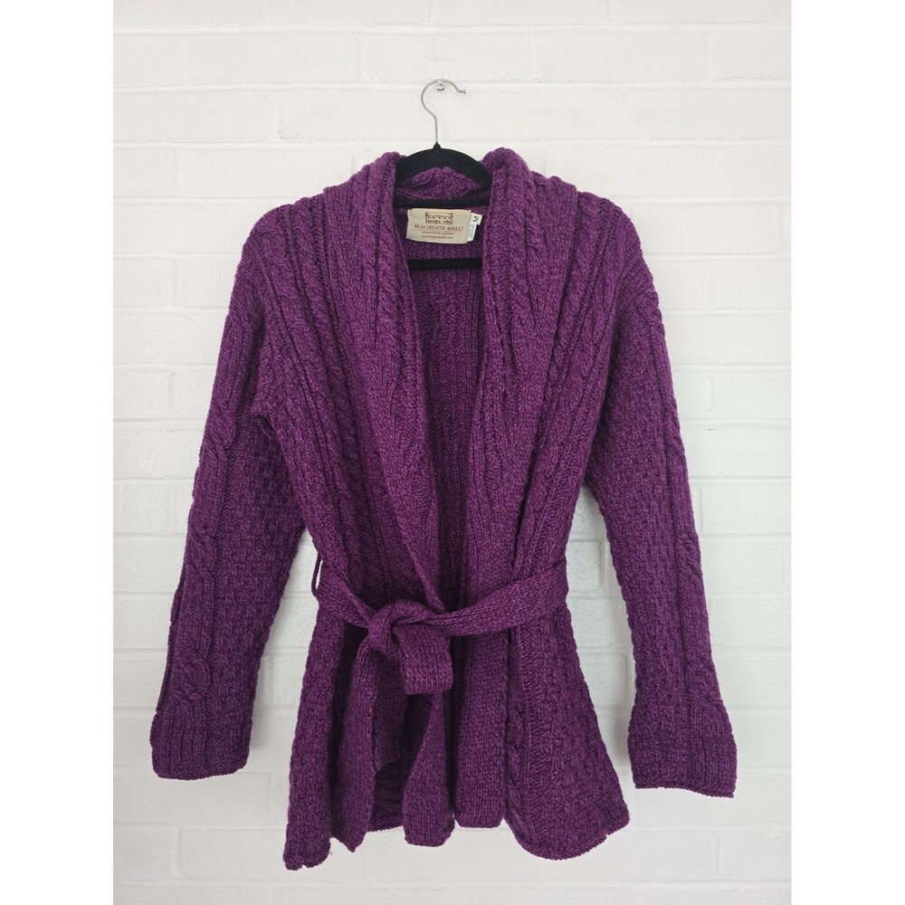 Aran Sweater Market Women's Merino Wool Cardigan Size M Purple Color - Picture 1 of 9